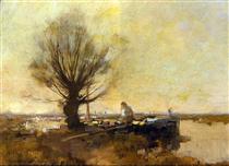 A Peasant in a Moored Barge - Корнелис Вреденбург