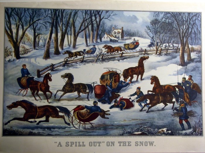 'A Spill Out' on the Snow, 1870 - Currier and Ives