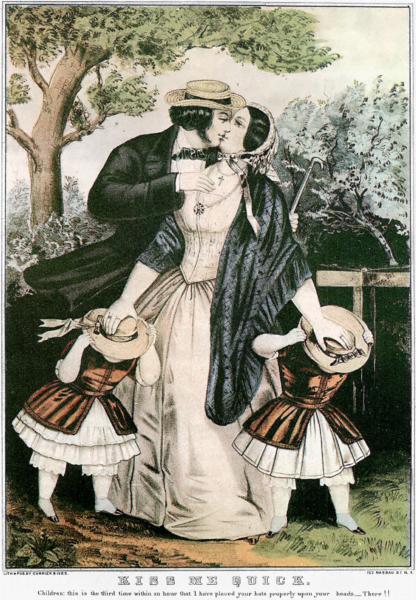 Kiss me quick, 1840 - Currier and Ives