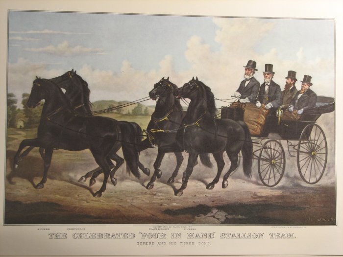 The Celebrated Four in Hand Stallion Team, 1857 - Куррье и Айвз