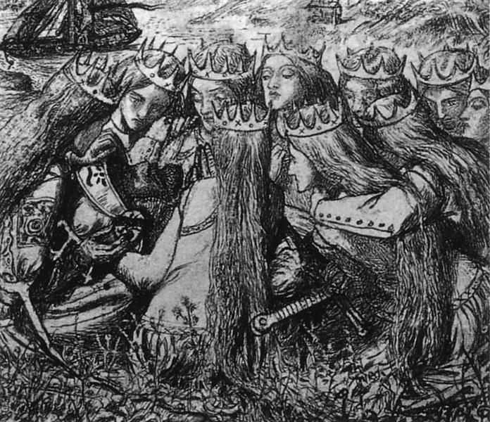 King Arthur and the Weeping Queens, 1856 - 1857 - Dante Gabriel Rossetti