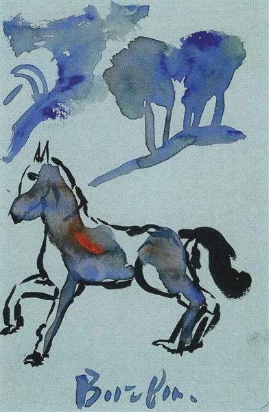 A blue horse, 1917 - David Burliuk