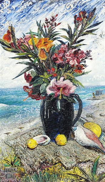 Still life with flowers by the sea, 1948 - David Bourliouk
