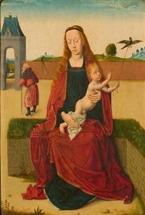 Madonna and Child on a grass bench - Dirk Bouts