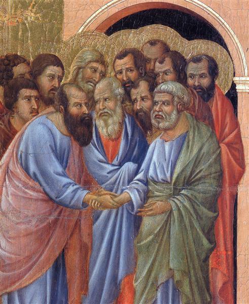 The arrival of the apostles to the Virgin (Fragment), 1308 - 1311 - Дуччо