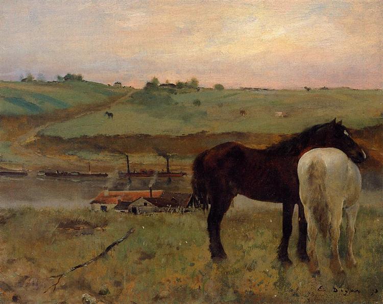 Horses in a Meadow, 1871 - Едґар Деґа