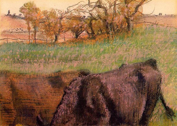 Пейзаж. Коровы на переднем плане, c.1890 - c.1893 - Эдгар Дега