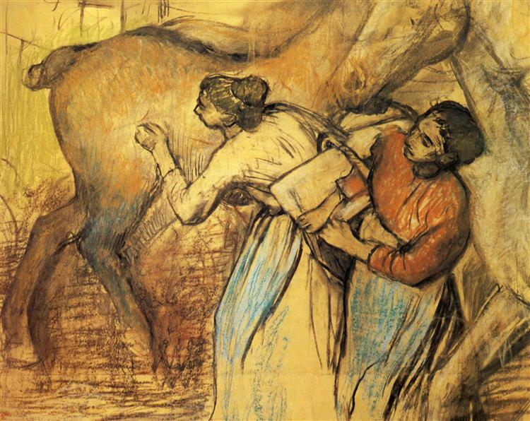 Две прачки и лошадь, 1902 - Эдгар Дега