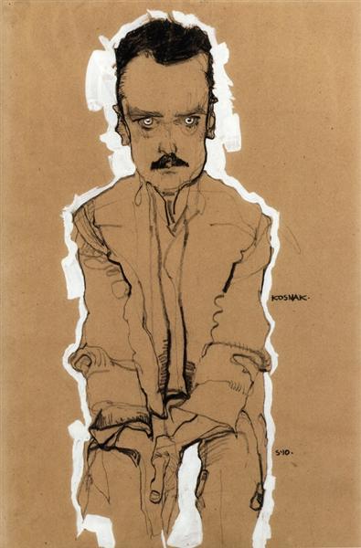 Портрет Едуарда Космака, фронтальний, зі зчепленими руками, 1910 - Егон Шиле