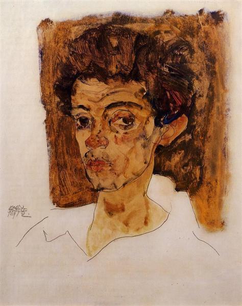 Self Portrait with Brown Background, 1912 - Egon Schiele