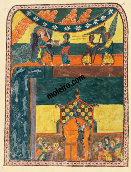 Казка про могутнього ангела. Святий Іван отримує жезл і міряє скроню, c.975 - Енде