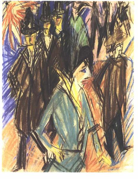 Street Scene with Green Cocotte - Ernst Ludwig Kirchner