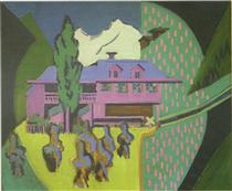 Violet House in Front of a Snowy Mountain - Ernst Ludwig Kirchner