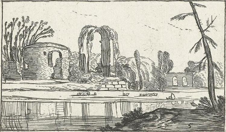 Ancient ruins by a river, c.1614 - Esaias van de Velde