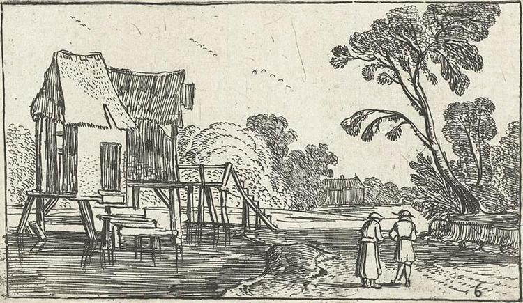 Path along a river with building on stilts, c.1614 - Есайас ван де Вельде