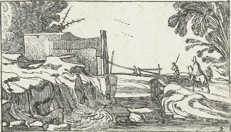 Road next to a waterfall, c.1614 - Esaias van de Velde l'Ancien
