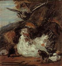 A Hen and Her Chicks (after Melchior d'Hondecoeter) - Эжен Буден