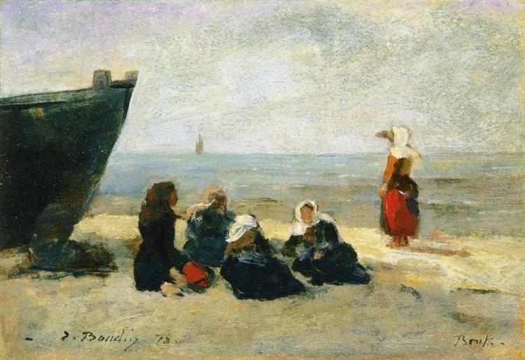 Berck, Fisherwomen on the Beach - Эжен Буден