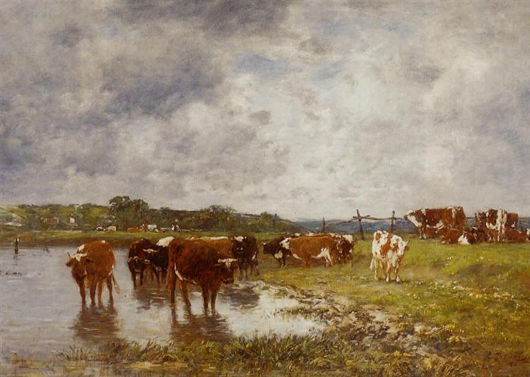 Cows in a Meadow on the Banks of the Toques, 1880 - 歐仁·布丹
