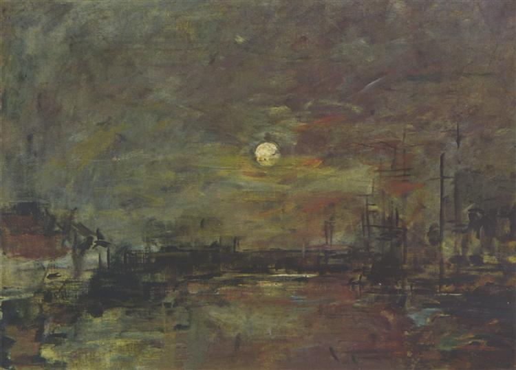 Crépuscule sur le bassin du Commerce au Havre, c.1875 - Eugène Boudin