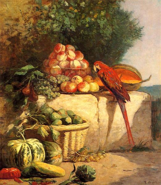 Fruit and Vegetables with a Parrot, 1869 - Эжен Буден