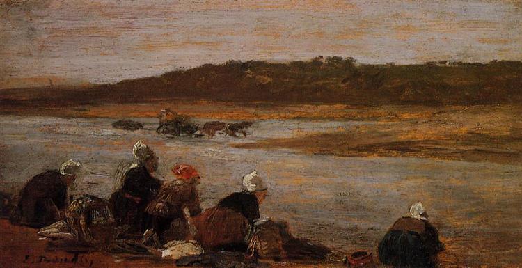 Laundresses on the Banks of the Touques (The Effect of Fog), c.1885 - Eugène Boudin