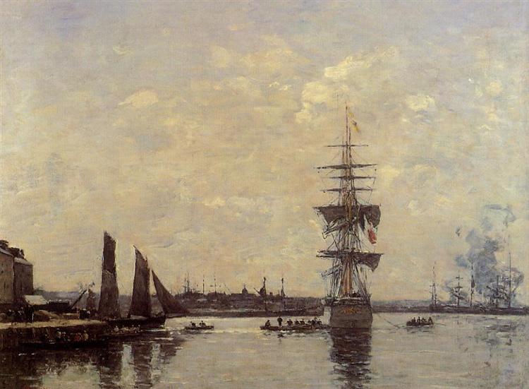 Sailing Boats at Quay, c.1870 - Eugene Boudin
