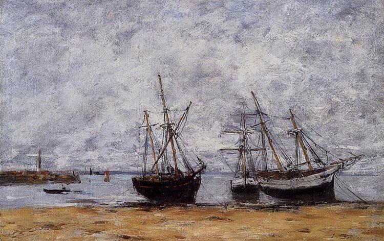 The port Portrieux at low tide, c.1872 - Эжен Буден
