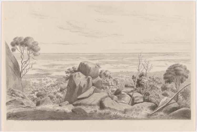 View of Geelong, the Corio Bay and Indented Heads from the southern declivity of Station Peak, 1858 - Eugene von Guerard