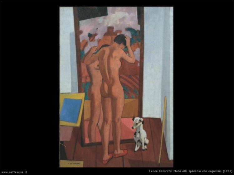 Nudo allo specchio con cagnolino, 1955 - Felice Casorati