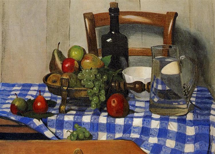 Still Life with Blue Checkered Tablecloth, 1919 - Феликс Валлотон