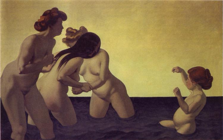 Three Women and a Little Girl Playing in the Water, 1907 - Felix Vallotton