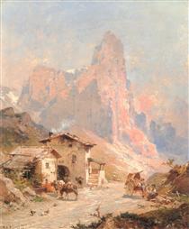 Figures in a Village in the Dolomites - Франц Ріхард Унтербергер