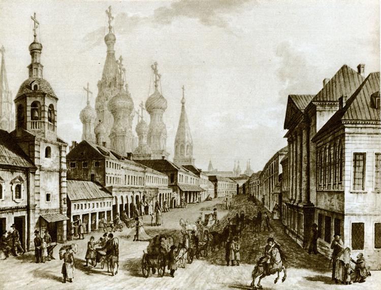 View of Moskvoretskaya Street, Zaryadye, Moscow, c.1800 - Fjodor Jakowlewitsch Alexejew