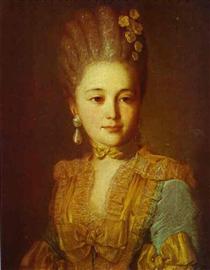 Portrait of an Unknown Woman in a Blue Dress with Yellow Trimmings - Федір Рокотов
