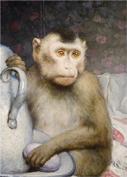 Monkey with Pitcher - Габриэль фон Макс