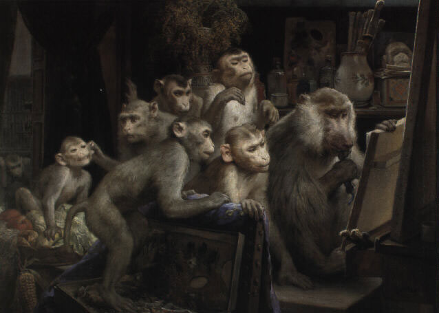 Monkeys and painting - Габриэль фон Макс