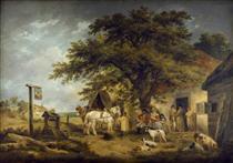 A Halt of a Soldier and His Family - George Morland