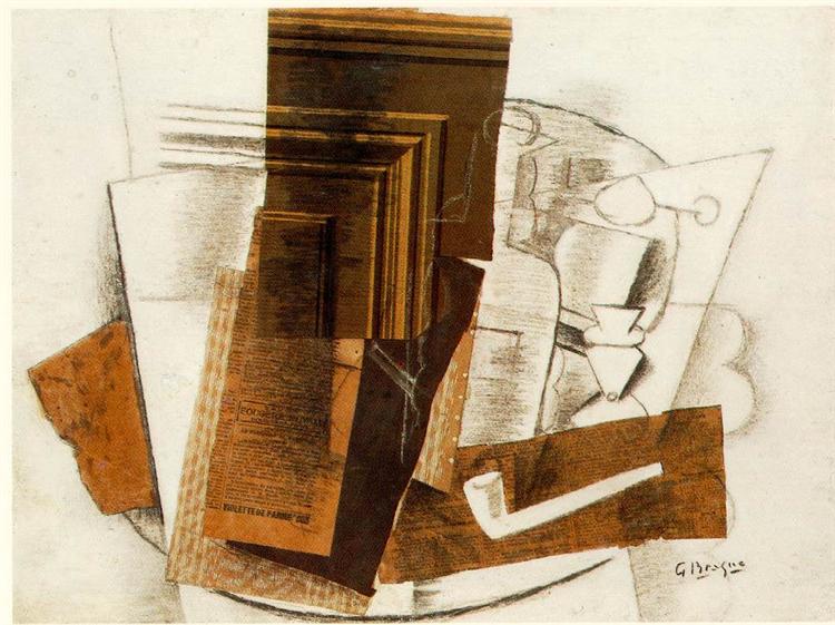 Bottle, Newspaper, Pipe and Glass, 1914 - Georges Braque