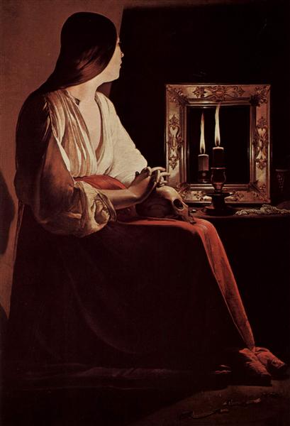 Repenting Magdalene, also called Magdalene and Two Flames, c.1638 - 1643 - Жорж де Латур