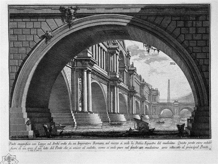 Bridge with magnificent balconies and arches erected by a Roman Emperor, c.1750 - Джованни Баттиста Пиранези