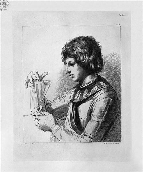 Half figure of a warrior with a chalice in his hands, by Guercino - Джованні Баттіста Піранезі