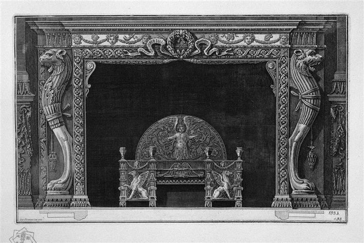 Fireplace: two sides of the well-head lion paws of a lion in a rich wing - Giovanni Battista Piranesi