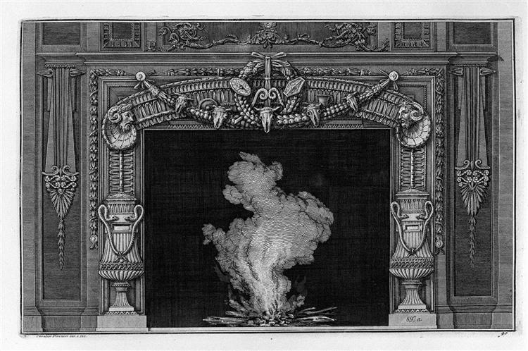 Fireplace: two vases on the sides with snakes - Giovanni Battista Piranesi