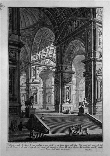 Great gallery of statues in the middle of two large courtyards (the title and added copper) - Giovanni Battista Piranesi