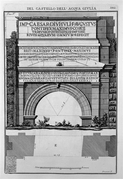 Plan and elevation of the monument of the Waters and Julia Marcia Tepula Porta St. Lorenzo - 皮拉奈奇