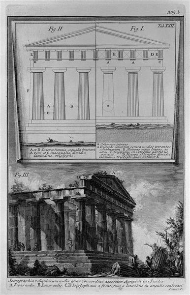Set design elevations and the Temple of Concordia in Agrigento - 皮拉奈奇