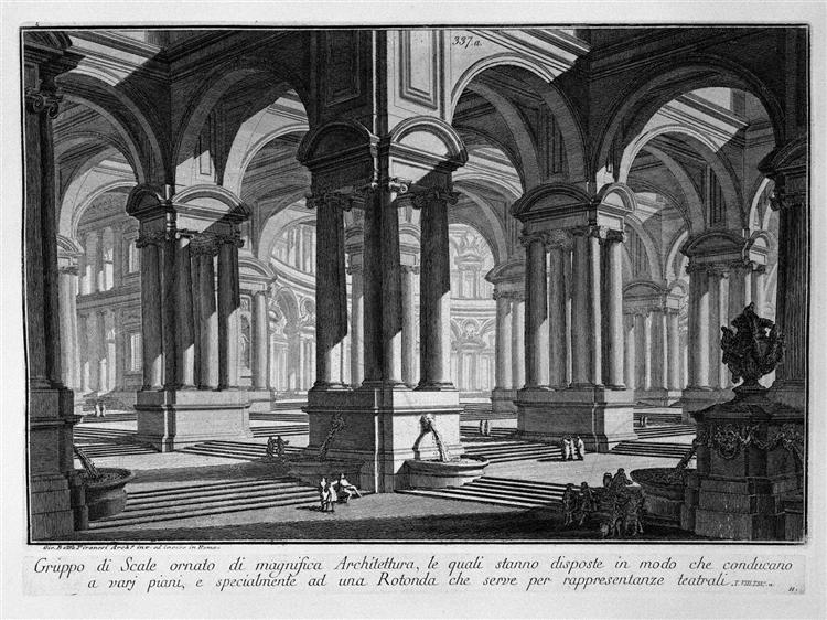 Set of stairs decorated with magnificent architecture - Giovanni Battista Piranesi