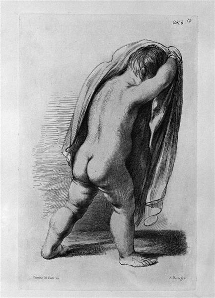 Putto standing in place to clothe itself, by Guercino - Джованні Баттіста Піранезі