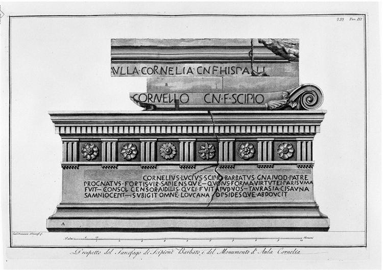 Statement of the Sarcophagus of Scipio Barbato and the monument of Cornelia Hall - Giovanni Battista Piranesi